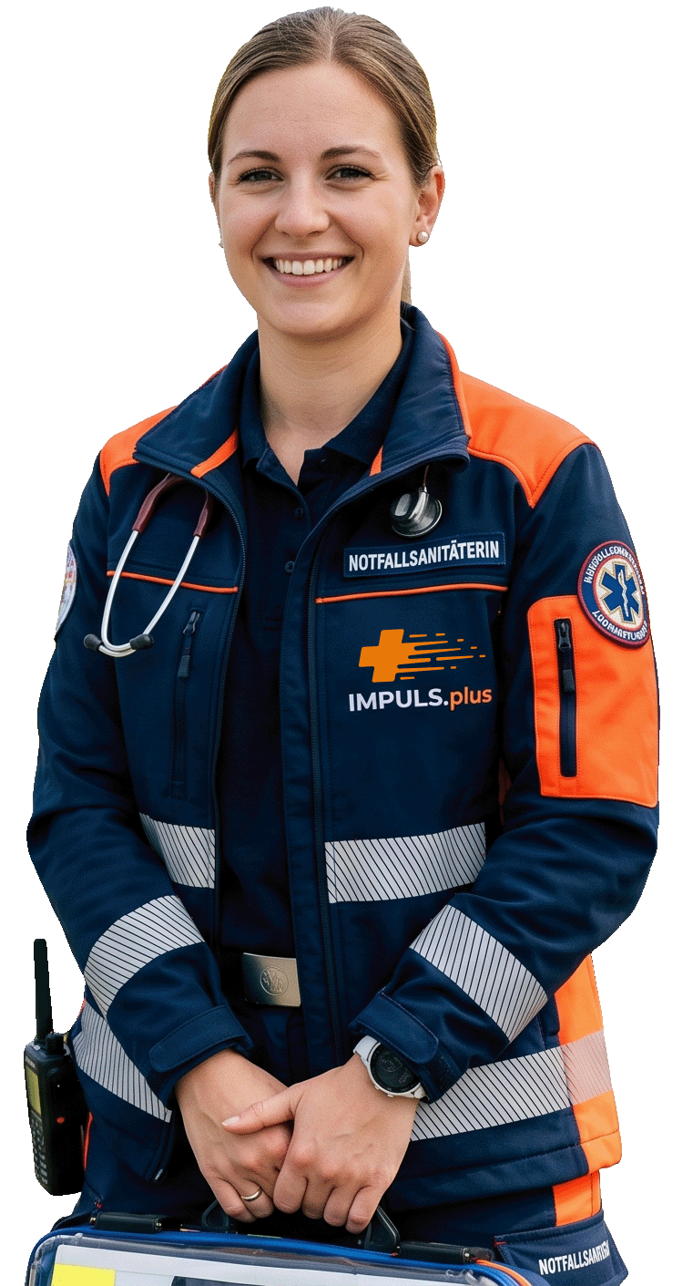 Ein KI-generiertes Bild einer Notfallsanitäterin in Uniform.